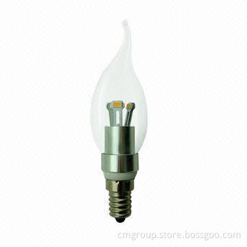 LED candle lamp, E14, 3W, bent tip, clear cover, 2300/2500/2700/3000/4200/6000K, CE/RoHS mark